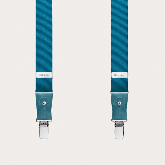 BRUCLE Petrol green silk suspenders with hand-painted leather parts
