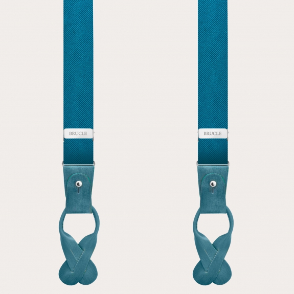 BRUCLE Petrol green silk suspenders with hand-painted leather parts