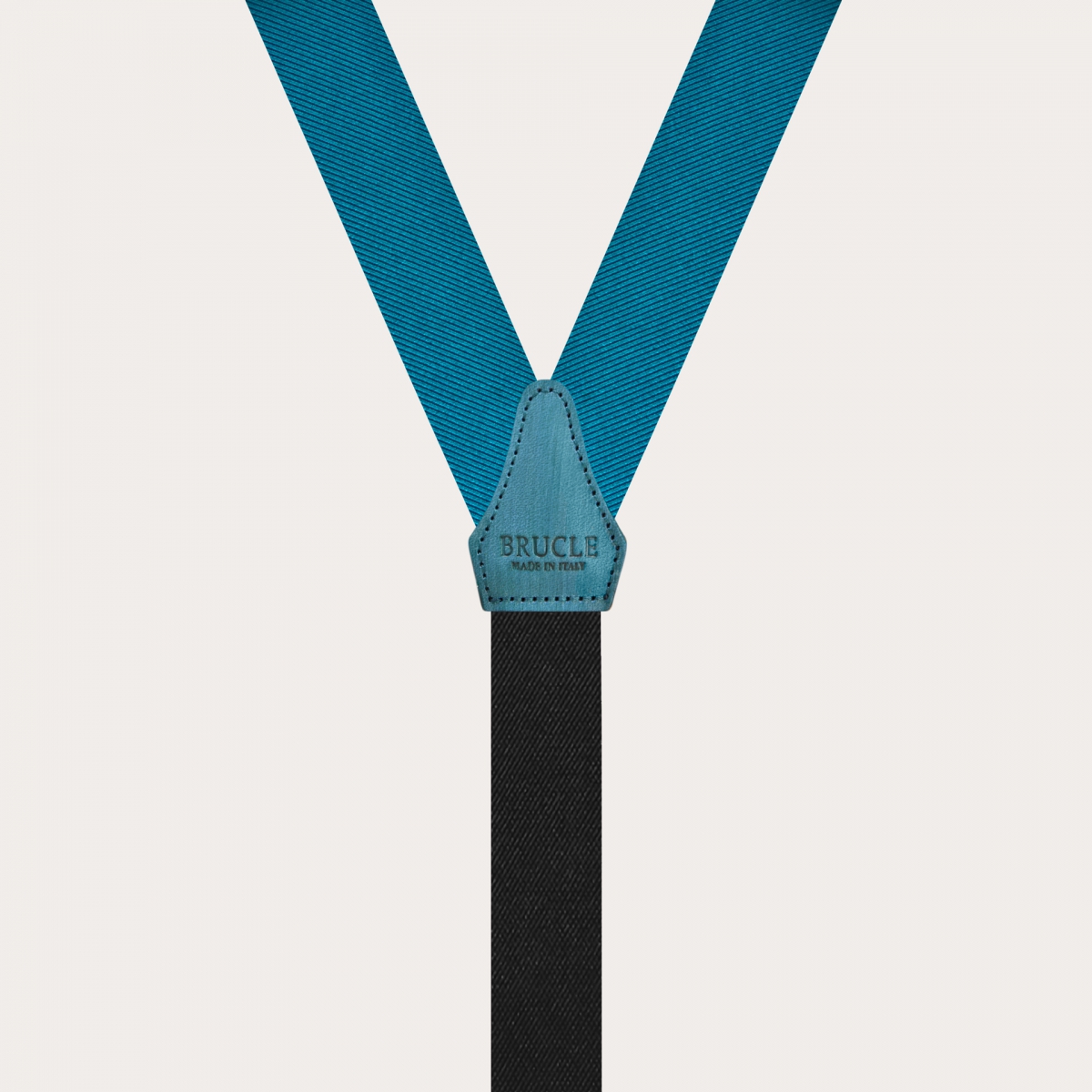 BRUCLE Petrol green silk suspenders with hand-painted leather parts