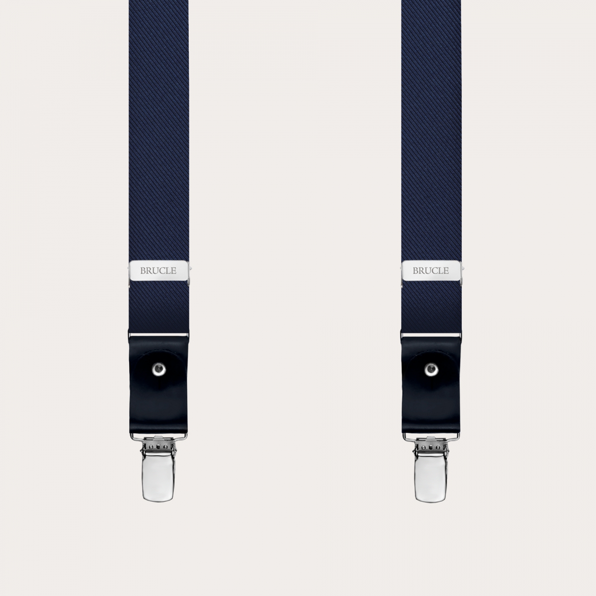 BRUCLE Formal skinny Y-shape pure silk suspenders, navy blue, nickel free