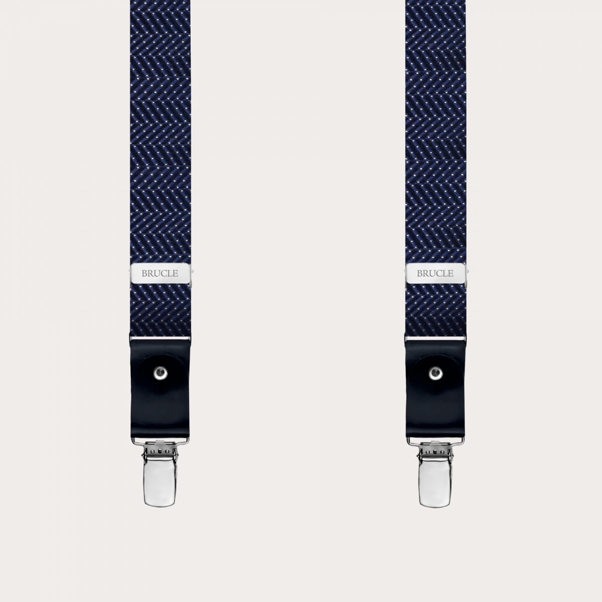 BRUCLE Formal Y-shape fabric suspenders in silk, dotted blue pattern