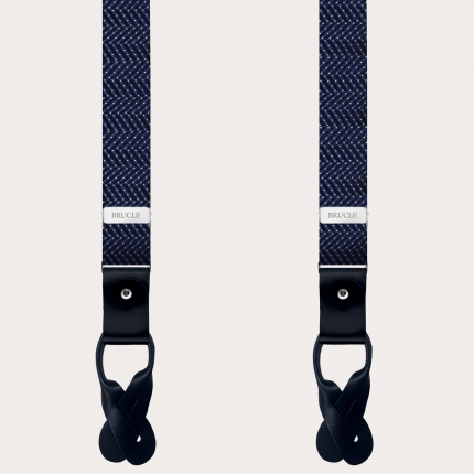Formal Y-shape fabric suspenders in silk, dotted blue pattern