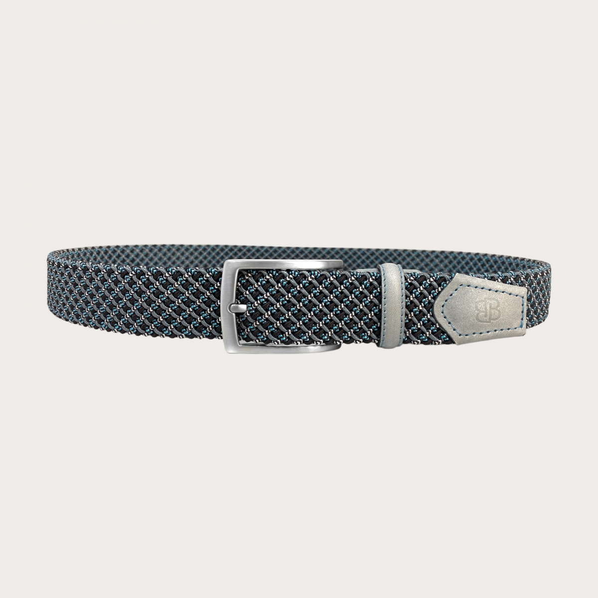 Cintura intrecciata elastica grigia e azzurra, nickel free