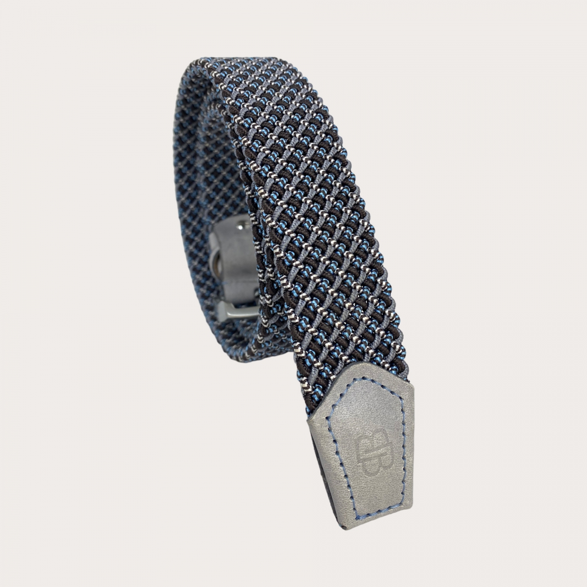 Cinturón elástico trenzado gris y azul sin níquel