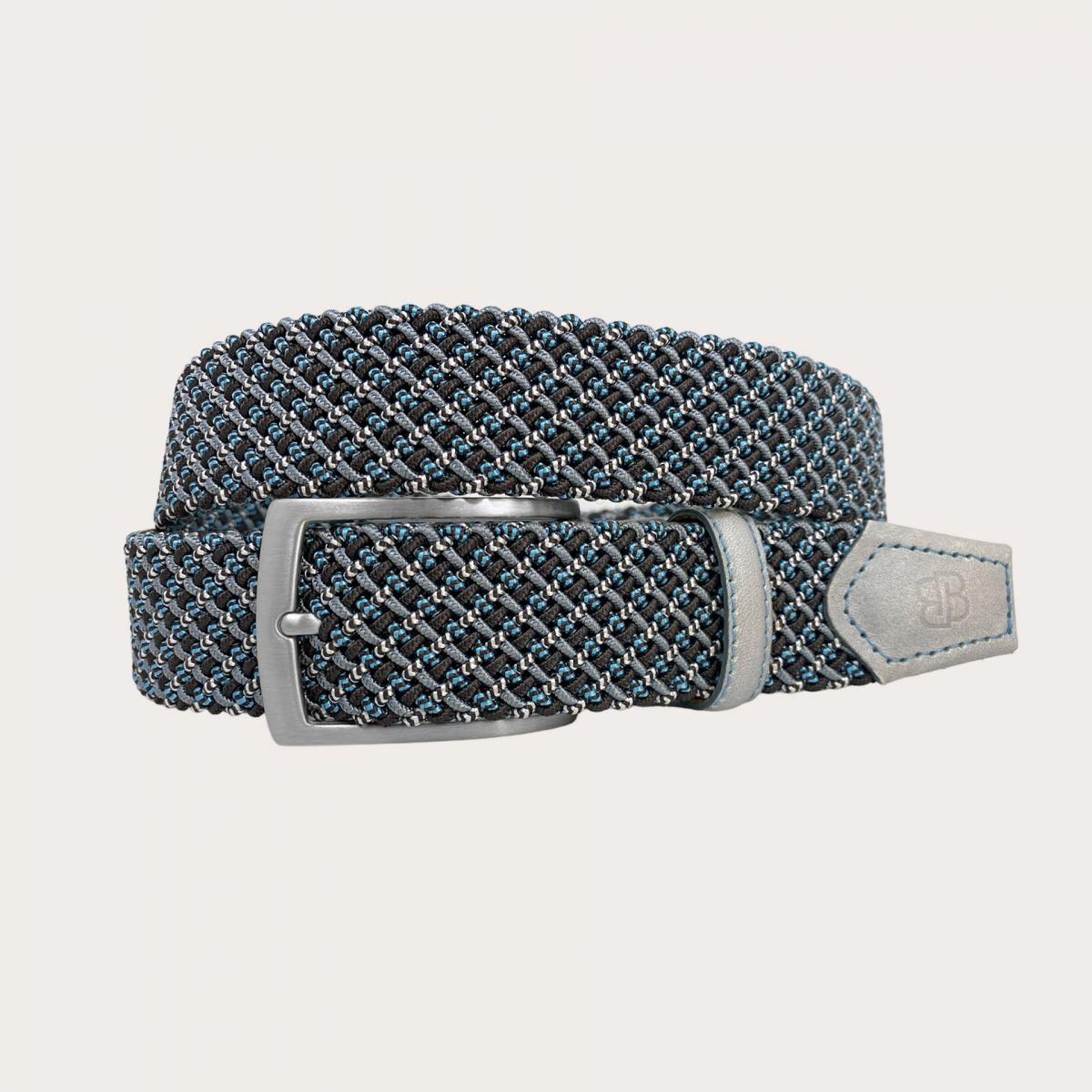 BRUCLE Geflochtenen elastischen Gürtels in Grau und Blau, nickelfrei