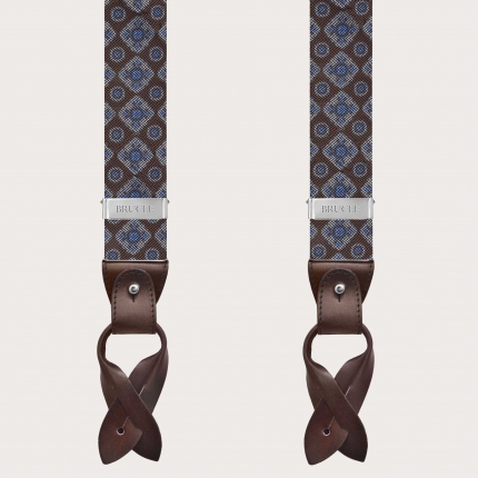 Exclusivas tirantes de seda marrón adornadas con un patrón geométrico