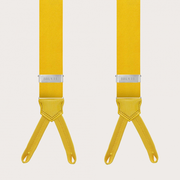 Bretelle gialle in seta con asole per bottoni
