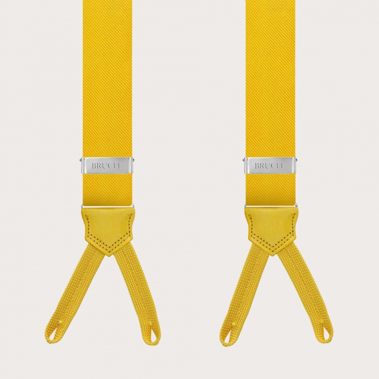 Formal silk suspenders with braid runners, yellow