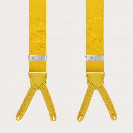 Bretelle gialle in seta con asole per bottoni