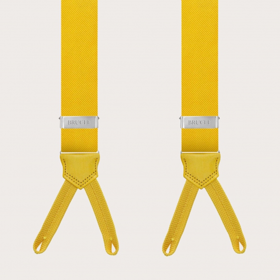 BRUCLE Formal silk suspenders with braid runners, yellow