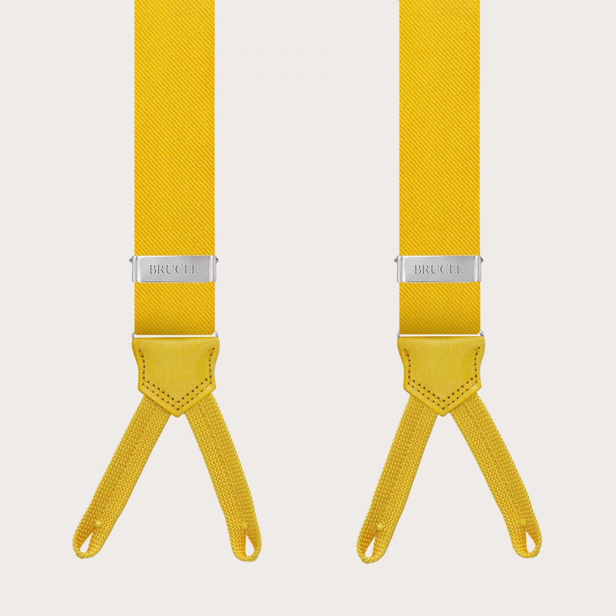 BRUCLE Formal silk suspenders with braid runners, yellow