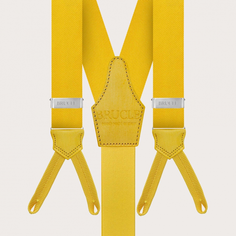 Formal silk suspenders with braid runners, yellow