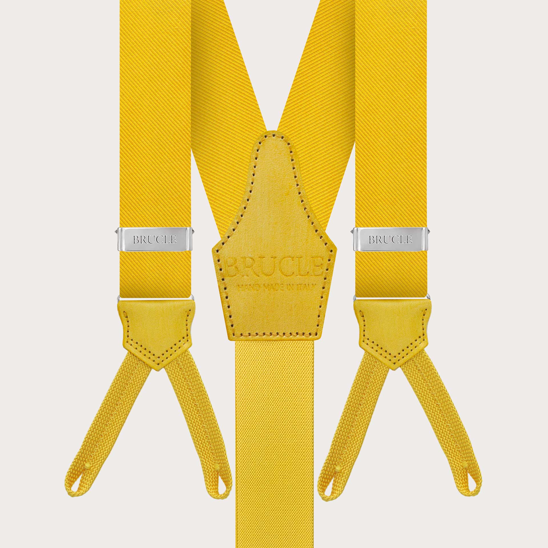 BRUCLE Bretelles homme jaune larges à tresses pour boutons