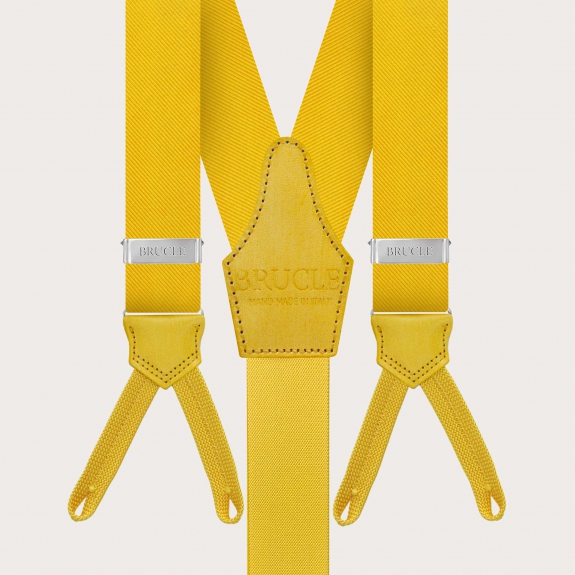 BRUCLE Bretelle gialle in seta con asole per bottoni