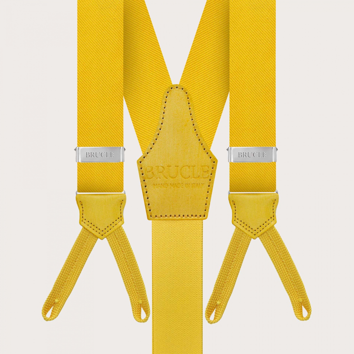 BRUCLE Bretelle gialle in seta con asole per bottoni