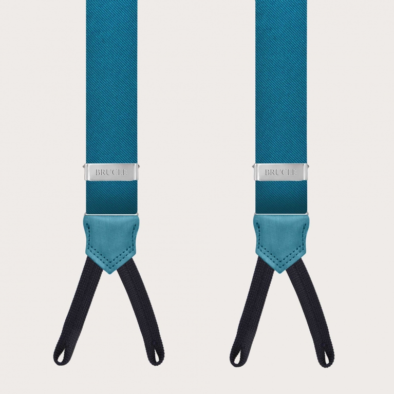 Petrol green silk suspenders with buttonholes