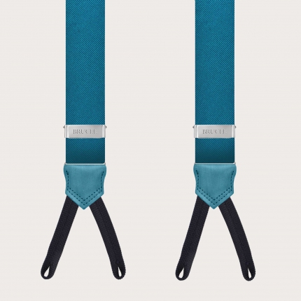 Bretelle verde petrolio in seta con asole per bottoni