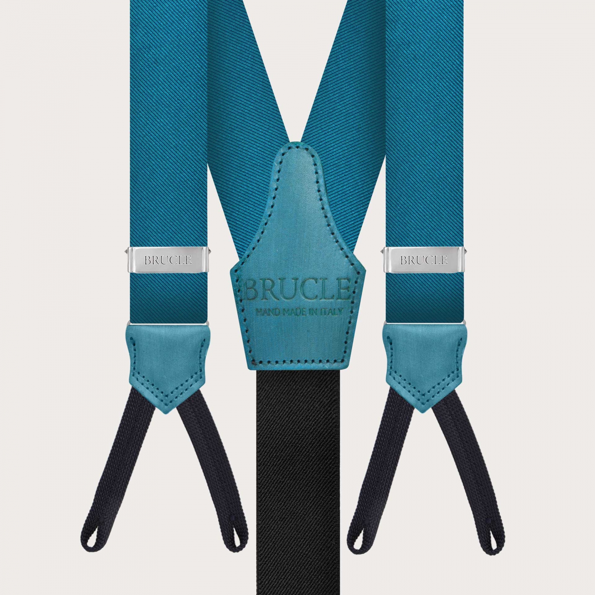 BRUCLE Petrol green silk suspenders with buttonholes