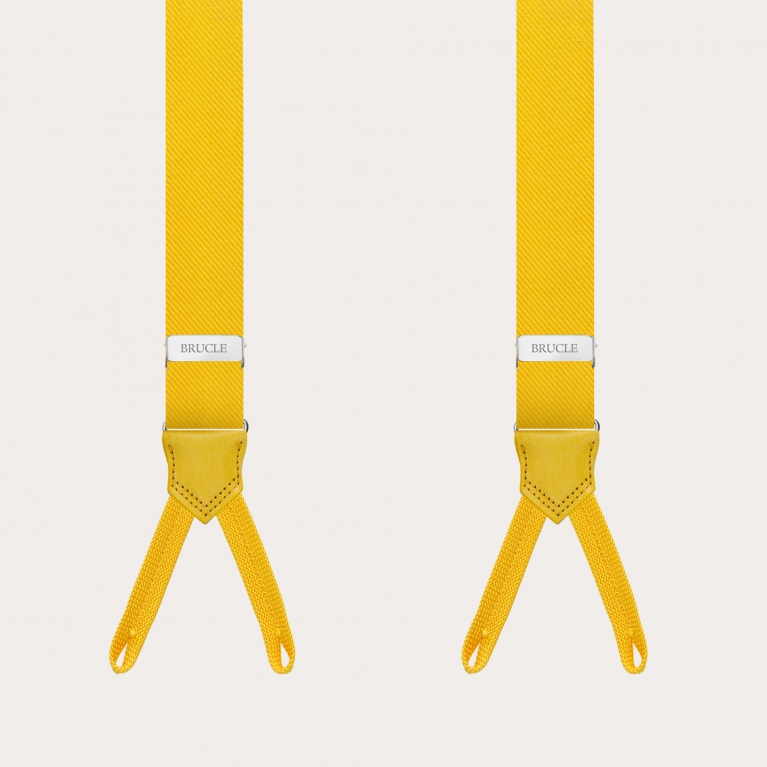Bretelles homme fines en soie jaune à tresses pour boutons
