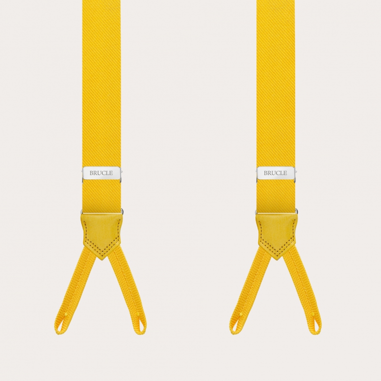 Yellow slim braces with braid ends in jacquard silk