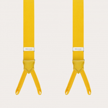 Bretelles homme fines en soie jaune à tresses pour boutons