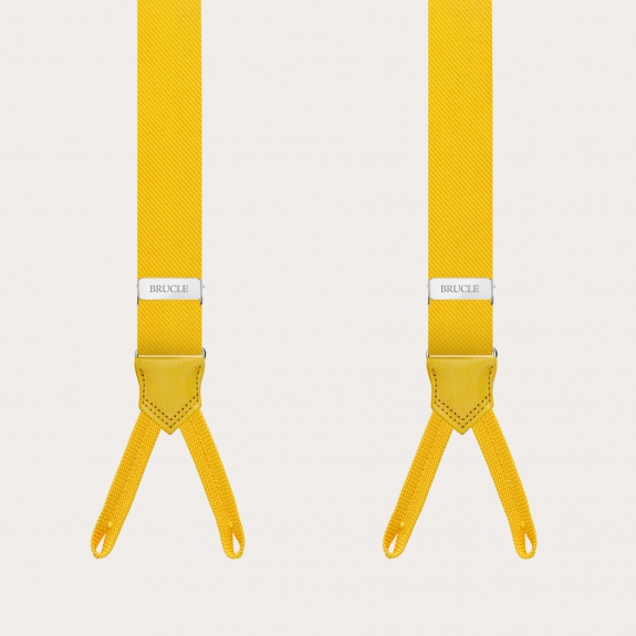 BRUCLE Yellow slim braces with braid ends in jacquard silk
