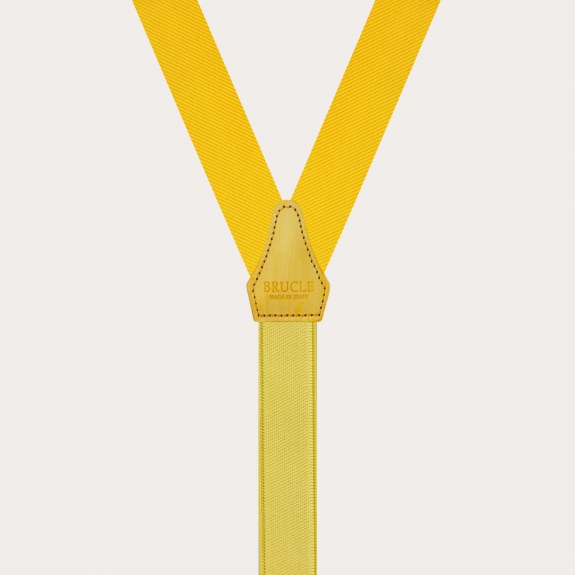 BRUCLE Bretelles homme fines en soie jaune à tresses pour boutons