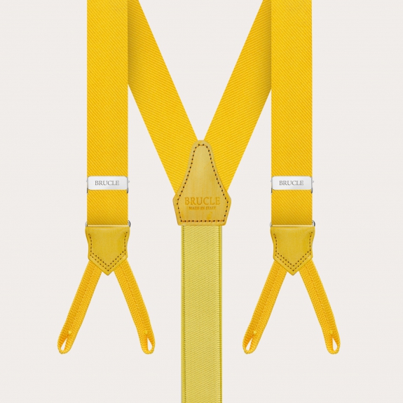 BRUCLE Schmalen gelben Hosenträger mit Knopflöchern aus Jacquard-Seide