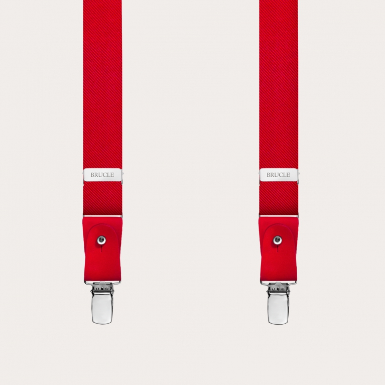 Bretelle strette rosse in seta per bottoni e con clip