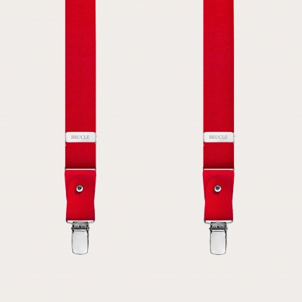 Red slim silk men's suspenders nickel free
