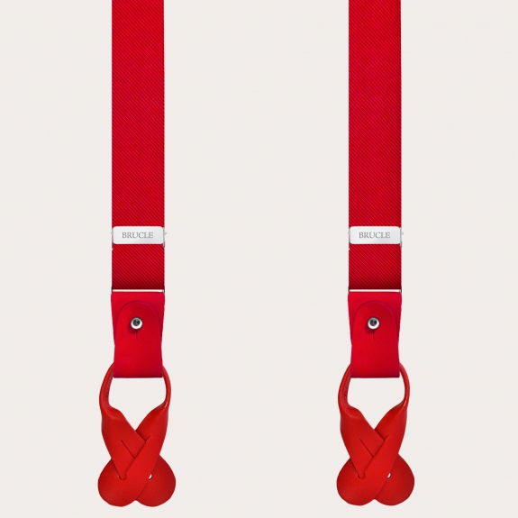 BRUCLE Red slim silk men's suspenders nickel free