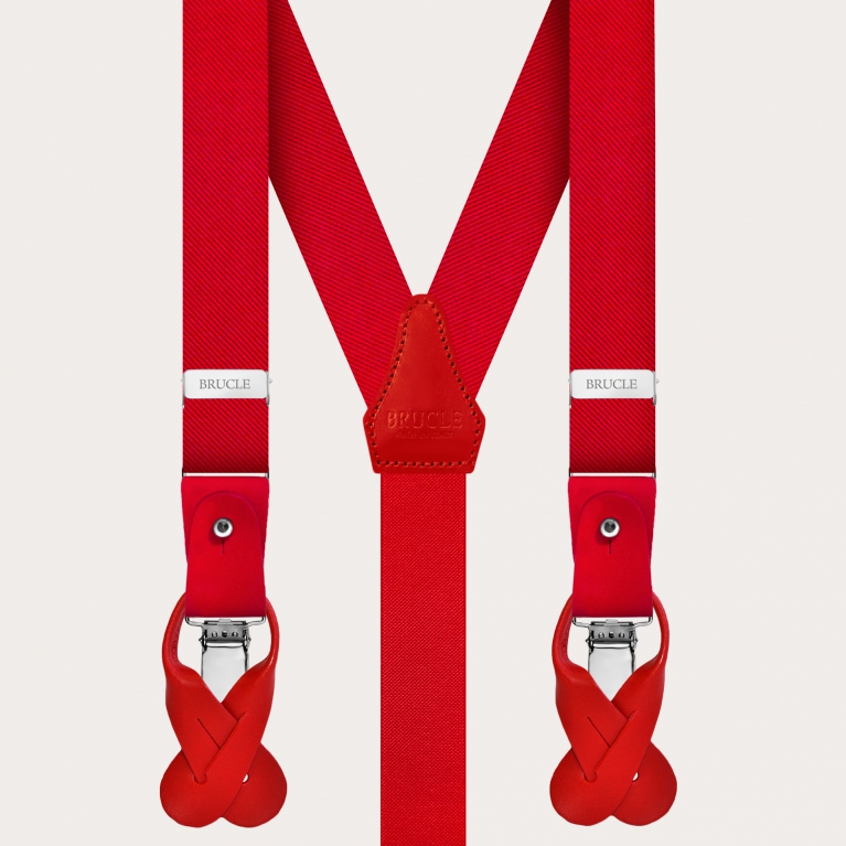 Red slim silk men's suspenders nickel free