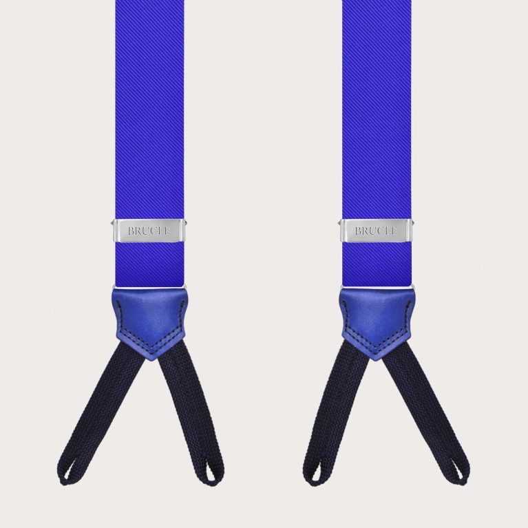 Königsblaue Seiden-Hosenträger mit Knopflöchern