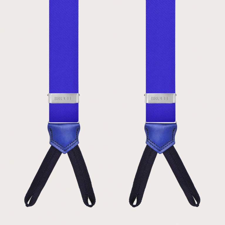 Royal blue silk suspenders with buttonholes