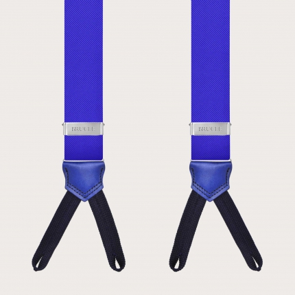 Bretelle blu royal in seta con asole per bottoni