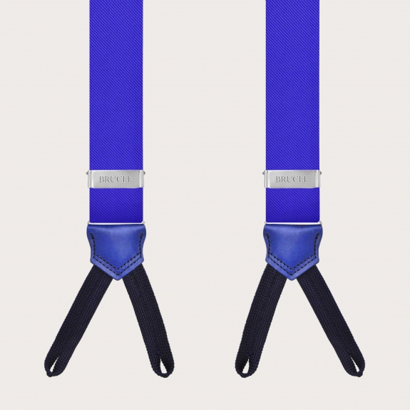 BRUCLE Royal blue silk suspenders with buttonholes