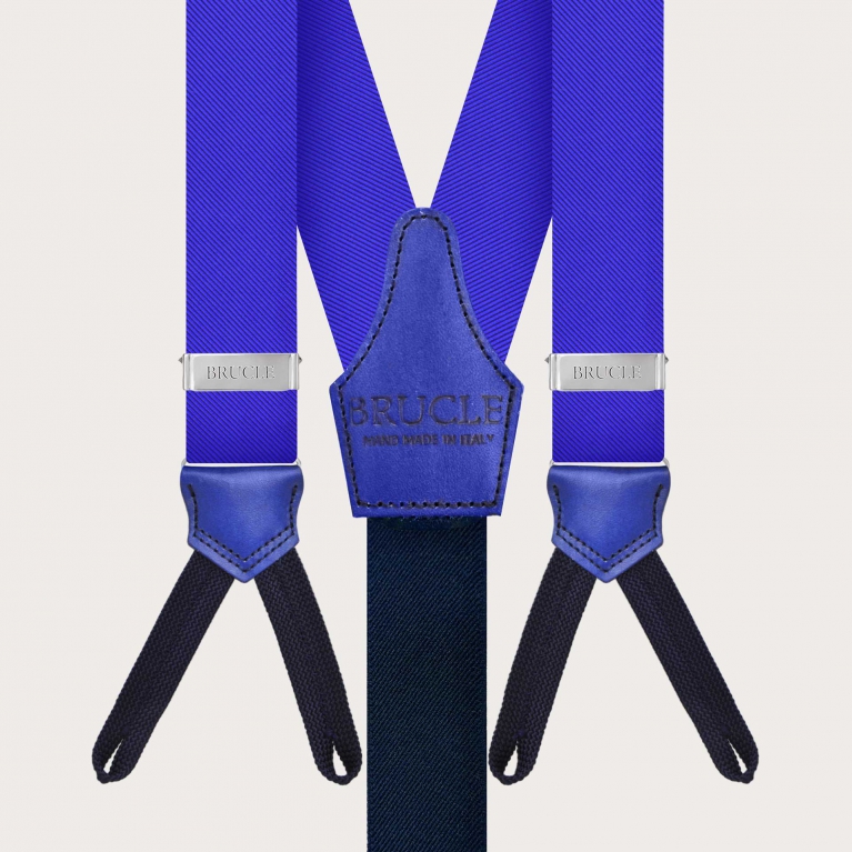 Royal blue silk suspenders with buttonholes