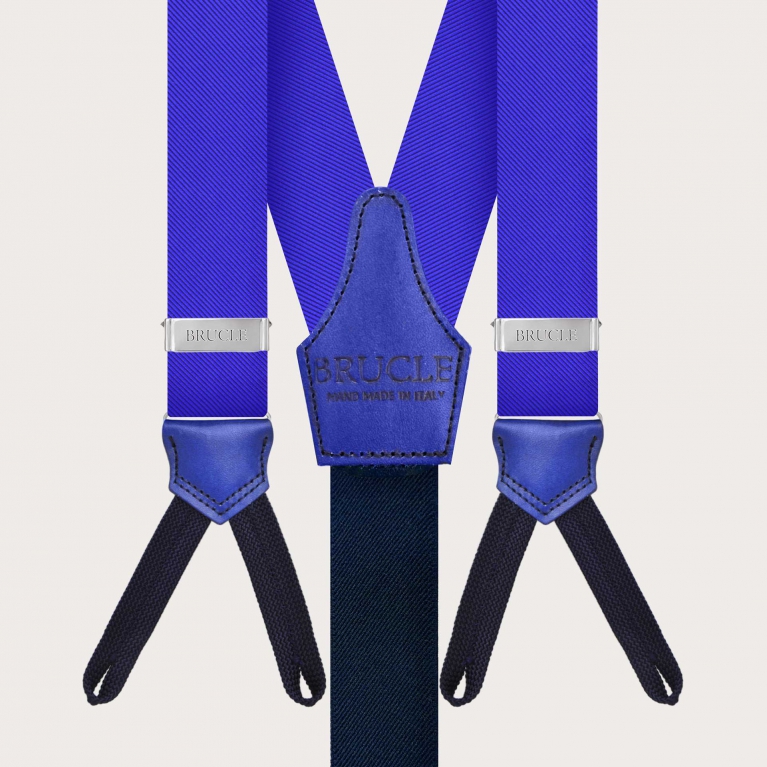 Tirantes hombre de seda azul royal con lazos para botones