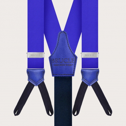 Bretelle blu royal in seta con asole per bottoni