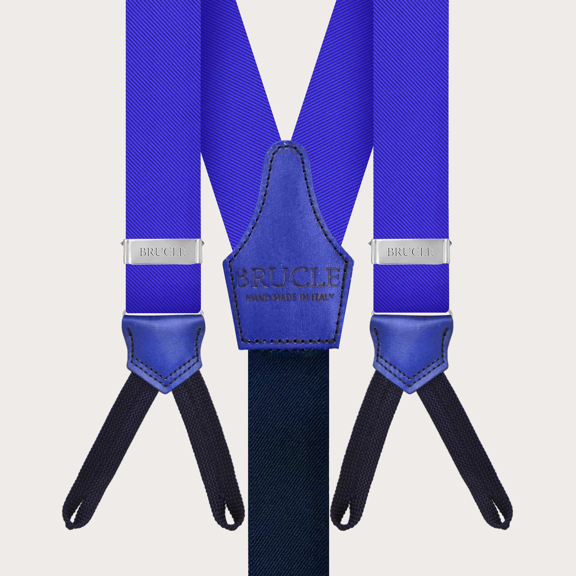 BRUCLE Tirantes hombre de seda azul royal con lazos para botones