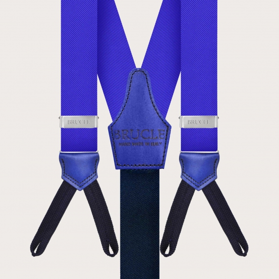 BRUCLE Tirantes hombre de seda azul royal con lazos para botones