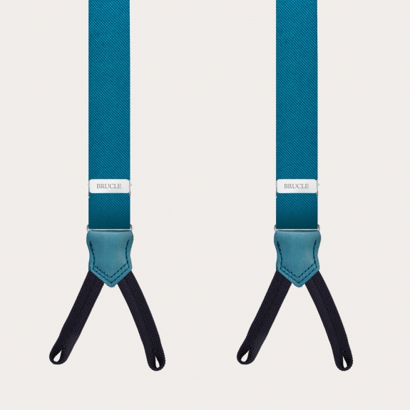 BRUCLE Narrow petroleum braces with buttonholes, in jacquard silk