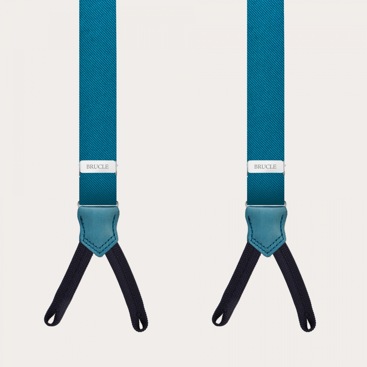 BRUCLE Narrow petroleum braces with buttonholes, in jacquard silk