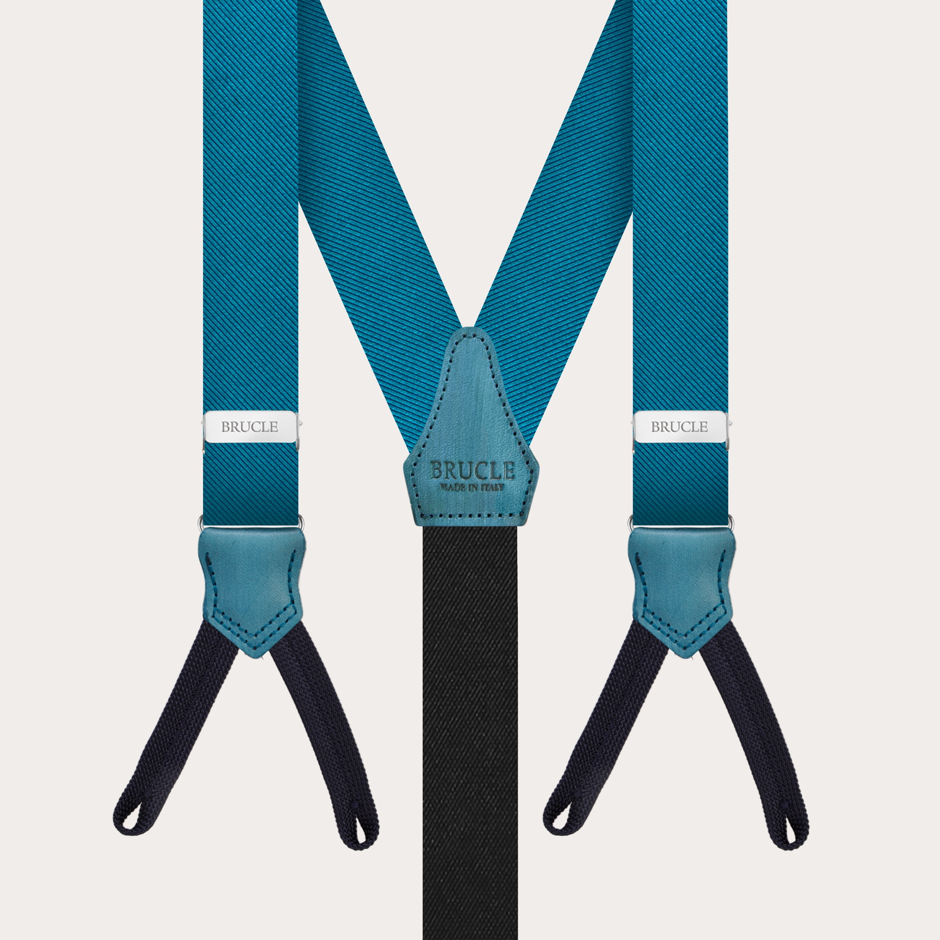 BRUCLE Narrow petroleum braces with buttonholes, in jacquard silk