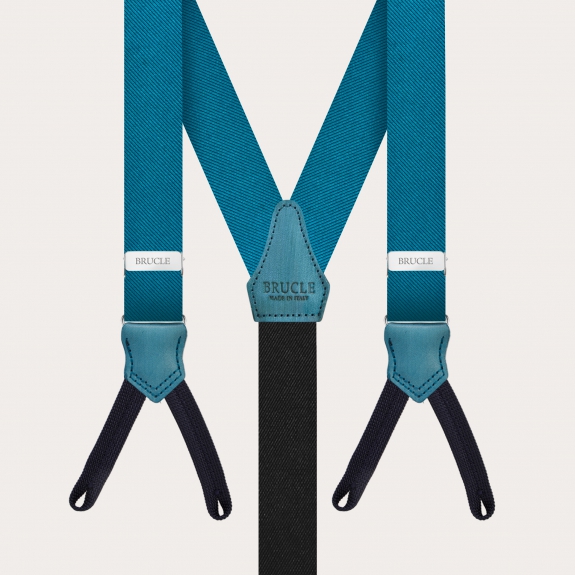 BRUCLE Narrow petroleum braces with buttonholes, in jacquard silk