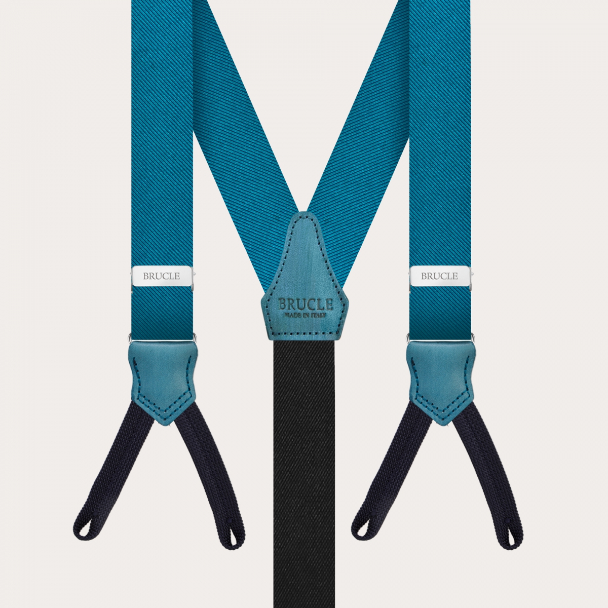 BRUCLE Narrow petroleum braces with buttonholes, in jacquard silk