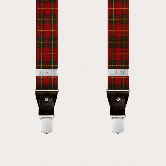 BRUCLE Elastic suspenders with red tartan pattern