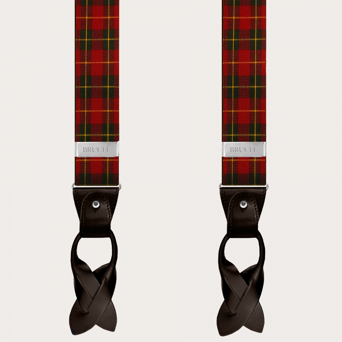 BRUCLE Elastic suspenders with red tartan pattern