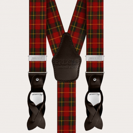 Elastic suspenders with red tartan pattern