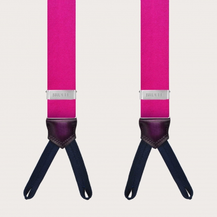 Bretelle fucsia in seta con asole per bottoni